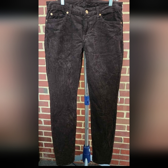 7 For All Mankind Brown Corduroy Skinny Jeans Size 28 Boho Festival Y2K Low Rise - Picture 3 of 8